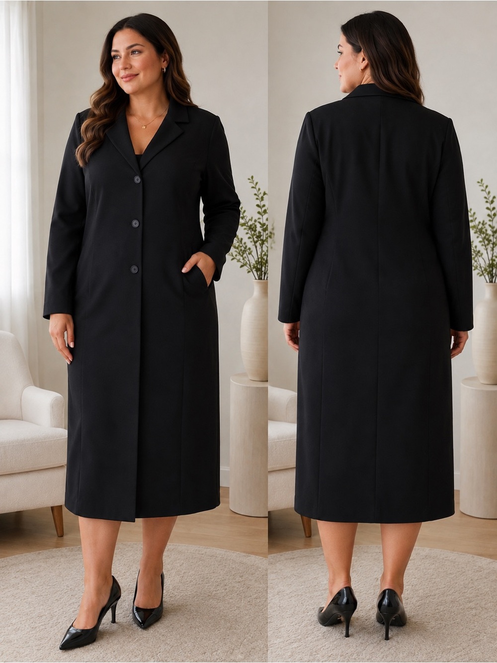 Long Black Button-Front suit coat